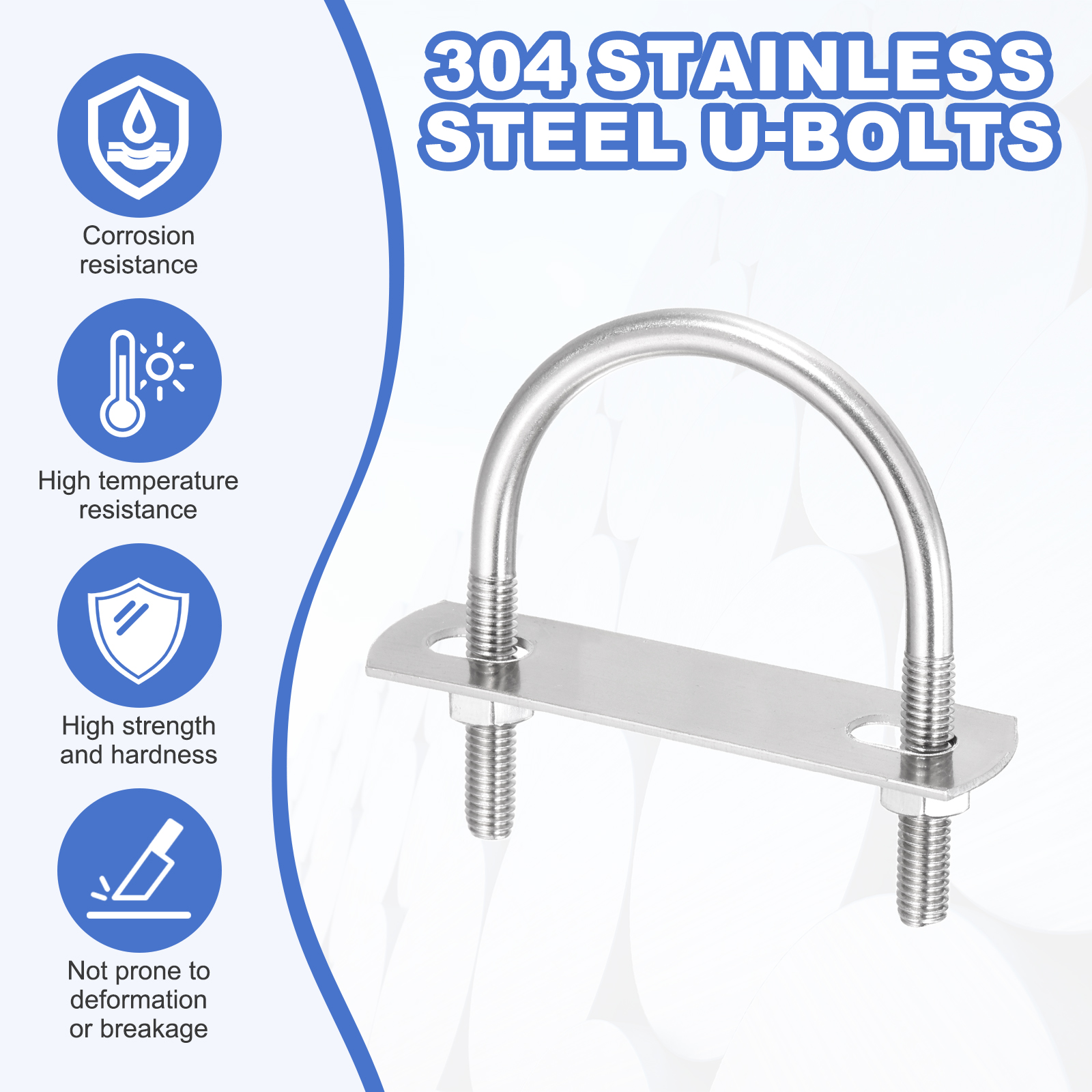 Uxcell 4Pcs M8 U-Bolts, Stainless Steel 1.77In(45mm) Inner Width 2.75In(70mm) Long