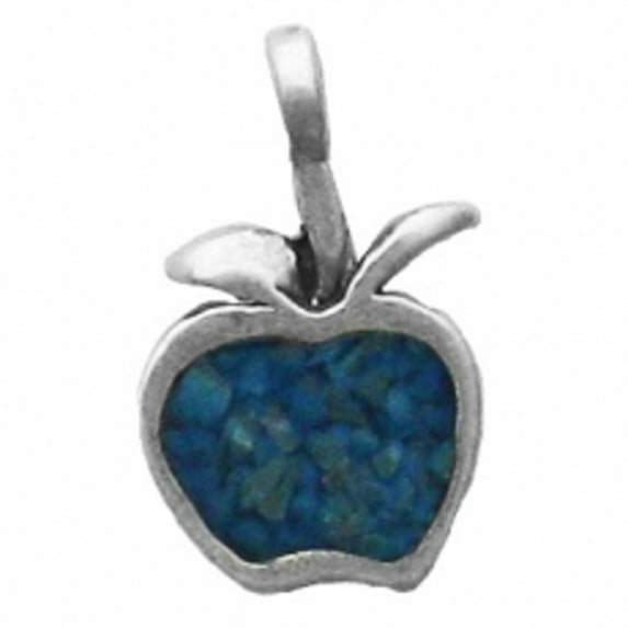 Sterling Silver 24" 1mm Mini Simulated Blue Turquoise Chips Inlay Apple Pendant Necklace