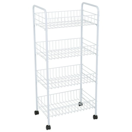 Simplify 4 Tier Rolling Storage Cart in White, 21.4" x 9.4" x 32.68"