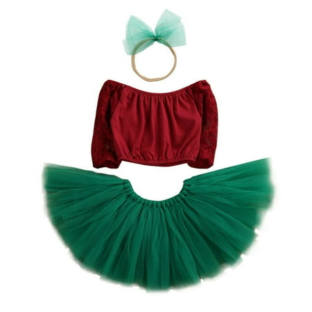 Christmas Truths Christmas Newborn Toddler Baby Girl Lace Vest T-shirt +Tutu Party Swing Dresses Green 12-18Months ()