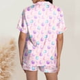 thumbnail image 4 of Yuncity Cute Easter Pajamas For Women Silk Satin Rabbit Egg Print Short Sleeve Button Down Shirt Shorts Pjs Loungewear Sleepwear Light Pink S, 4 of 5