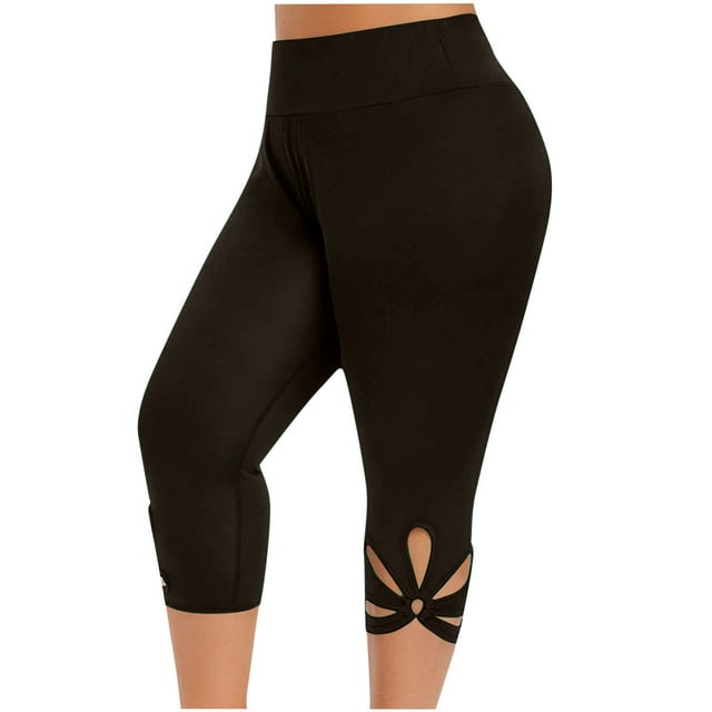 Penkiiy Women's Plus Size Butt Lifting High Waist Capris, Brown, 4XL