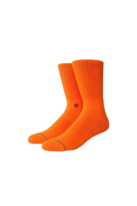 mens Icon Solid Color Cotton Crew Socks (M, Orange)
