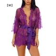 thumbnail image 1 of Mujeres Kimono Camisón Lencería de encaje Bata Ropa de dormir de malla sexy, M, Morado AweSitey XX000064-09, 1 of 7