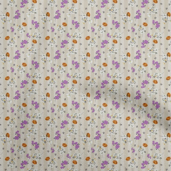 oneOone Polyester Spandex Beige Fabric Floral Craft Projects Decor Fabric Printed By The Yard 56 Inch Wide