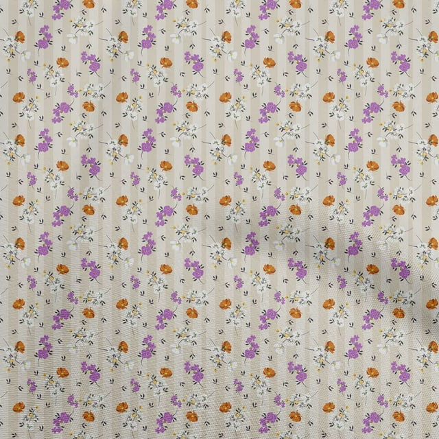 oneOone Polyester Spandex Beige Fabric Floral Craft Projects Decor Fabric Printed By The Yard 56 Inch Wide