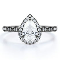 JeenMata 1.75 Carat Pear Cut Art Deco Ring - Wedding Ring - Halo Ring - Engagement Ring - Promise Ring - 18K Black Gold Plating over Silver