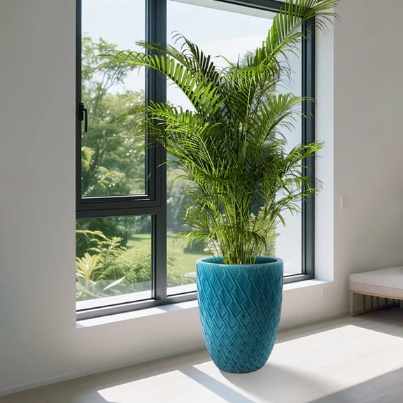 Cyan Ceramic Flower Pot, Modern Planter for Patio, Garden, Windowsill