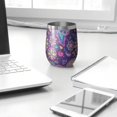 thumbnail image 3 of 12oz Stemless Wine Tumblers Purple Paisley and Floral Pattern Vacuum Insulated Stainless Steel Travel Tumbler Cups Mug with Lid and Straw for Champaign,Cocktail,Beer with Cleaning Brush, 3 of 5