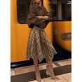 thumbnail image 4 of Women Flowy Plaid Skirts Elegant Asymmetrical Hem Midi Skirt Brown S, 4 of 10