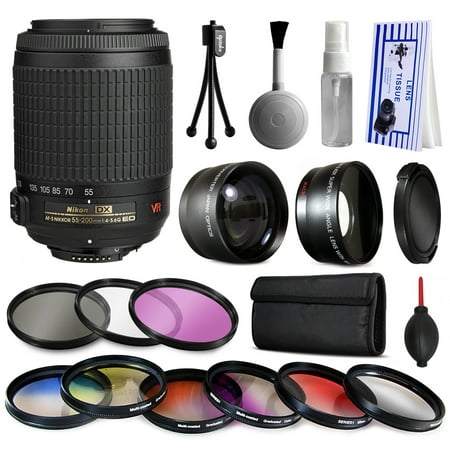 Nikon VR 55-200mm Lens 2166 + Premium Accessories Kit includes 2.2x & 0.43x Adapters + 9 Filters for Nikon DF D7200 D7100 D7000 D5500 D5300 D5200 D5100 D5000 D3300 D3200 D3100 D3000 D300S D90 (Best Filters For Nikon D5200)