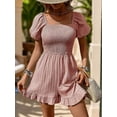 thumbnail image 2 of aidice Summer Rompers for Women Casual Square Neck Puff&nbsp;sleeve Smocked Ruffle Wide Leg Shorts Jumpsuits, 2 of 5