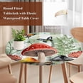 thumbnail image 4 of Mushrooms Round Tablecloth, Fitted Table Cover with Elastic for 45"-54" Round Tables, Sage Green Plaid Butterfly Botanical Plants Table Cloth Outdoor Indoor Dinning Party Waterproof Tablecloths, 4 of 7