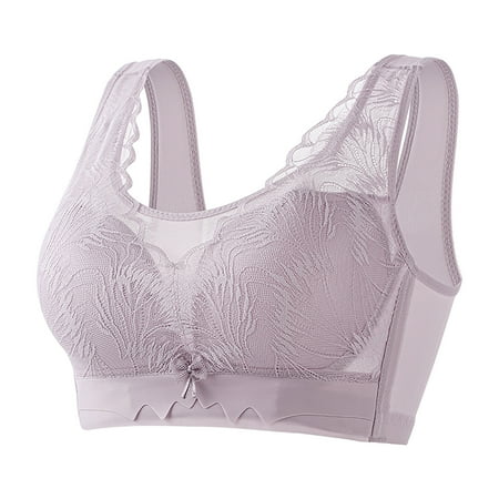 Sexy Lace Bras For Womens Plus Size Non Steel Ring Gathering Upper Support Bras Adjustable Shoulder Straps Bra Thin Cup Comfortable Breathable Underwear Purple 46