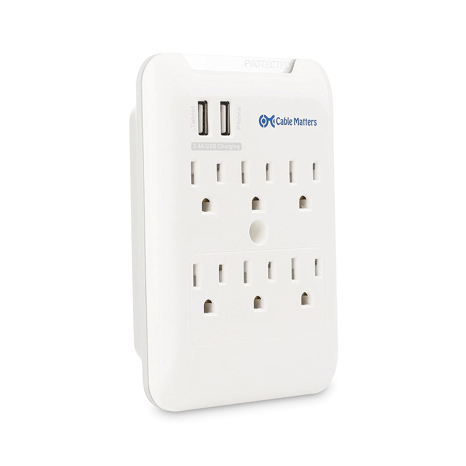 6Outlet Wall Mount Surge Protector with 2.4A Dual USB Charging