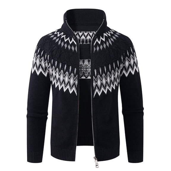 SJLDQY Mens Christmas Sweaters Fair Isle Zip up Sweaters for Men Stand Collar Long Sleeve Knit Cardigans Fall Winter Clothes