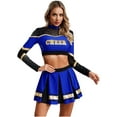 thumbnail image 3 of TiaoBug Women Cheer Leader Uniform Dance Cheerleading Costume Long Sleeve Crop Top with Mini Skirt Blue XL, 3 of 7