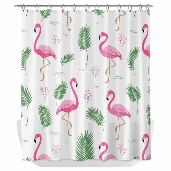 Xipuska Pink Flamingos Shower Curtain - Water Repellent Fabric Shower Curtains Washable, Summer Green Tropical Palm Leaves Decorative Polyester Cloth Bathroom Curtains Modern Bath Decor 72"x72"