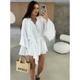 thumbnail image 3 of AURA Women V Neck Lace Long Sleeve Dress Loose Fit Casual Elegant Fall Mini Dress, 3 of 7