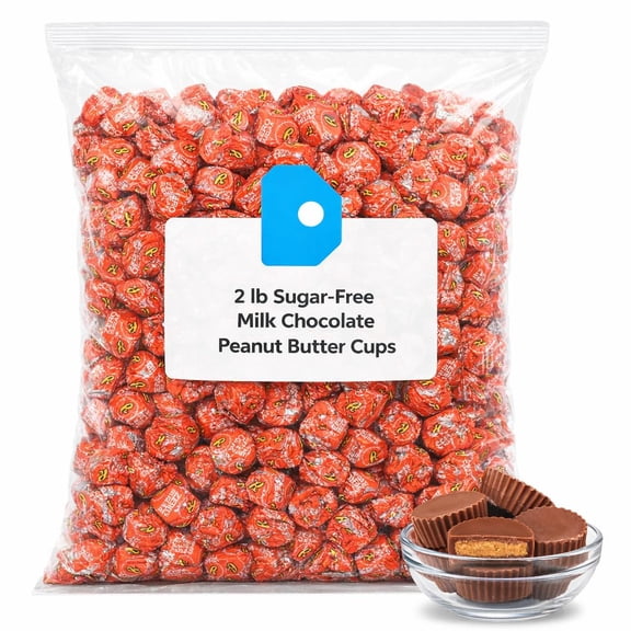 Zero Sugar Milk Chocolate Peanut Butter Cups Bulk Candy – Over 2 Pound Individually Wrapped Guilt-Free Sweets – Free Candy for Parties, Favor Bags, Dessert Tables & Holiday Treats