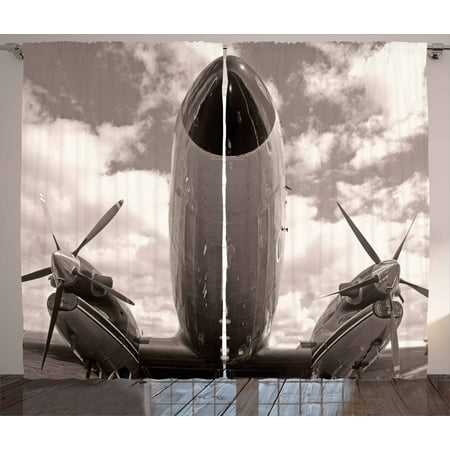 Vintage Airplane Decor Curtains 2 Panels Set Turboprop Airplane