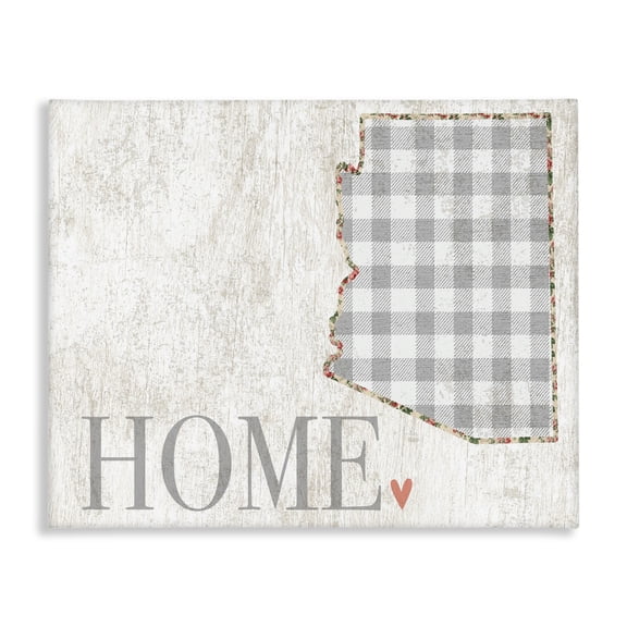 Stupell Industries Rustic Lodge Arizona Grey Gingham and Floral Heart and Home Canvas Art, 20 x 16, by Lil' Rue