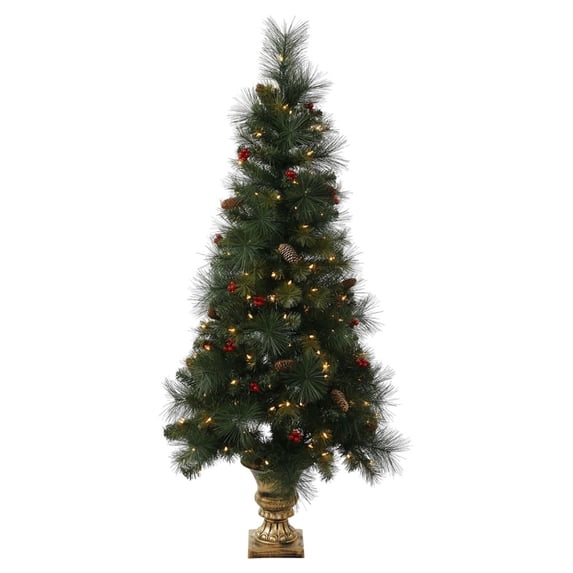Vickerman Co. 5' Pine Berry Cone Potted Artificial Christmas Tree with 150 Clear Lights