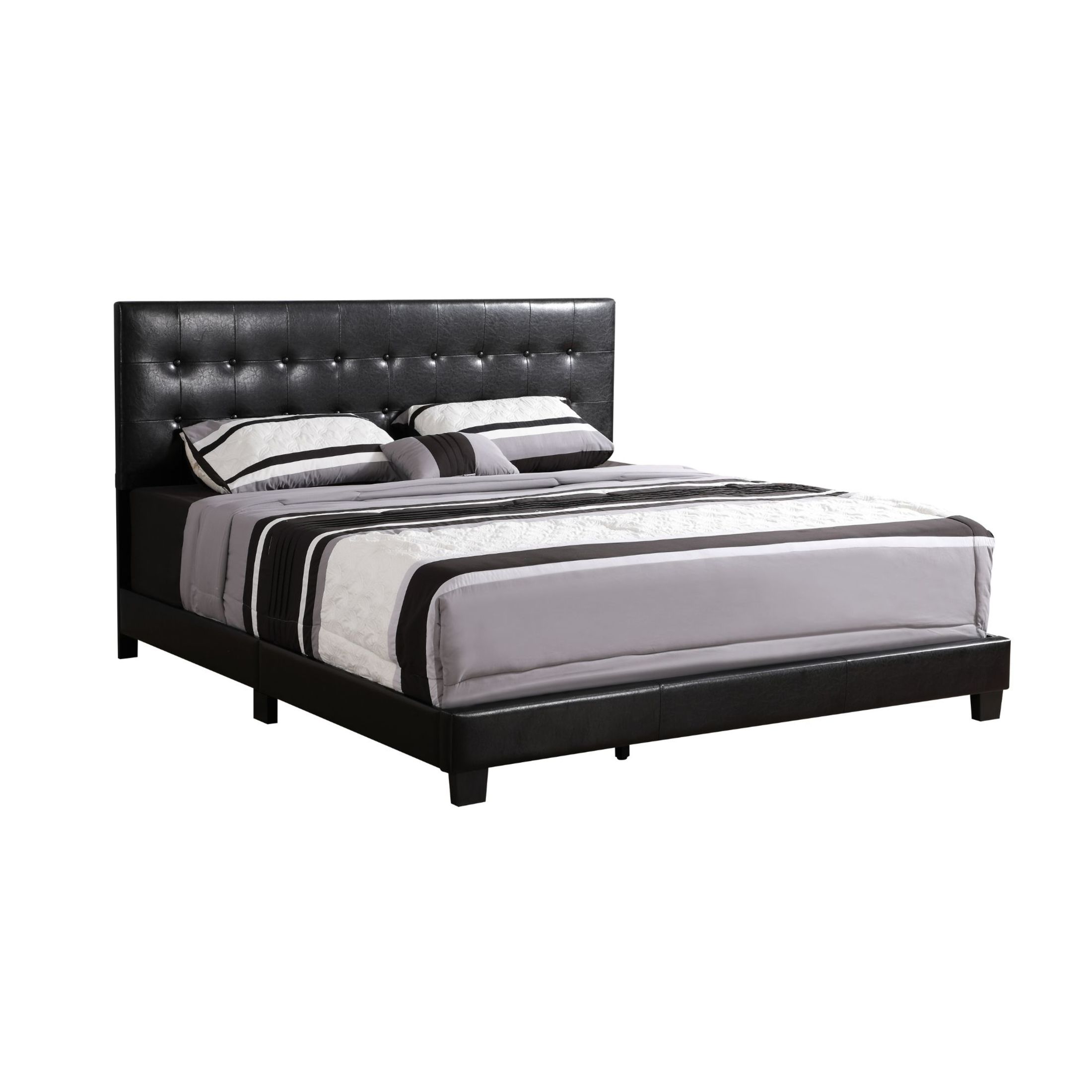 Noble House Contemporary Full Upholstered Bed with Tufted Headboard, Wood Frame, Black