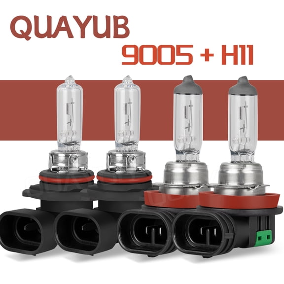 QUAYUB Upgraded 9005 H11 Halogen Headlight Bulbs Combo 3200K Warm yellow, 65/55W 10000LM Super Bight, Pack of 4