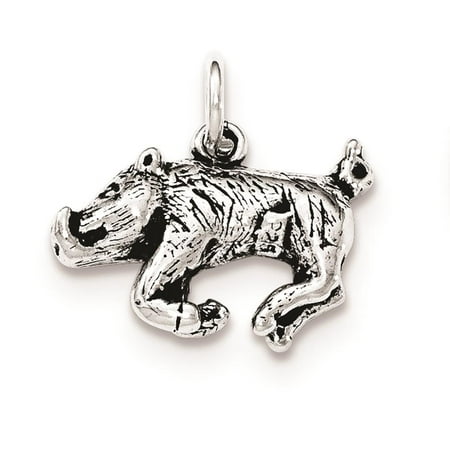 925 Sterling Silver Antiqued 3-D Wild Boar Polished Charm Pendant