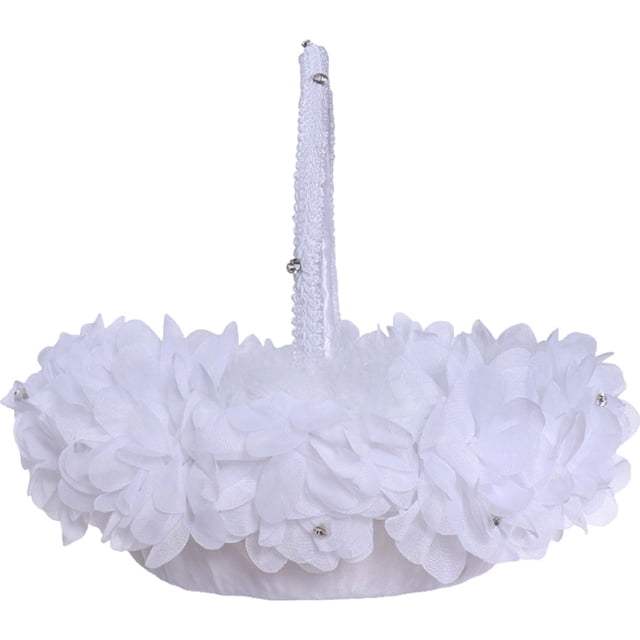 Yuarrent Cesta de flores para niñas, mango de diamantes de imitación, pluma de encaje, organizador de fiesta de boda occidental romántico, contenedor Kits de decoración para fiestas Blanco Yuarrent HA065580-01