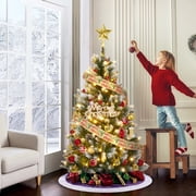Pre-Lit Artificial Christmas Tree with Warm LED Lights, Pine Cones, 359-2136 Tips, Metal Stand, 4.5FT/6FT/7.5FT/9FT Easy Assembly for Home, Office, Holiday Decor