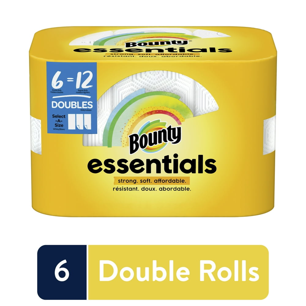 Bounty Essentials SelectASize Paper Towels, White, 6 Double Rolls
