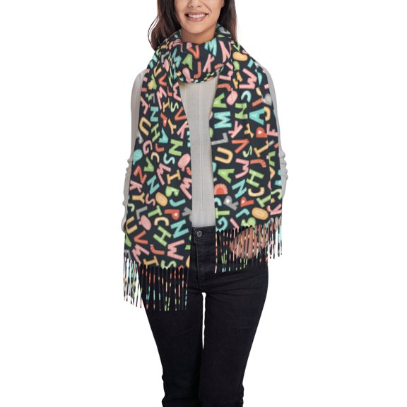 Honeii Alphabet Print Scarf Oversized Scarf Tassel Fall Winter Thick Scarf Warm Shawl Women,Women's Scarves & Wraps