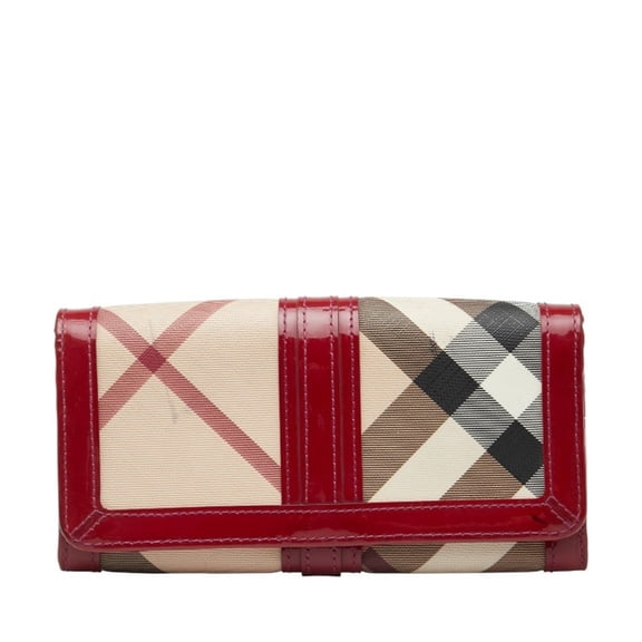 Pre-Owned Burberry Nova Check Long Wallet in Red and Beige Leather for Women (Good)