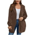 thumbnail image 4 of Xdegoge Fuzzy Sherpa Jacket Women Fuzzy Long Sleeve Open Front Cardigan Sweater Warm Fleece Oversized Hooded Outerwear with Pockets 2025 Winter Thermal Coat Ladies Cold Weather Casual Outfits, 4 of 9