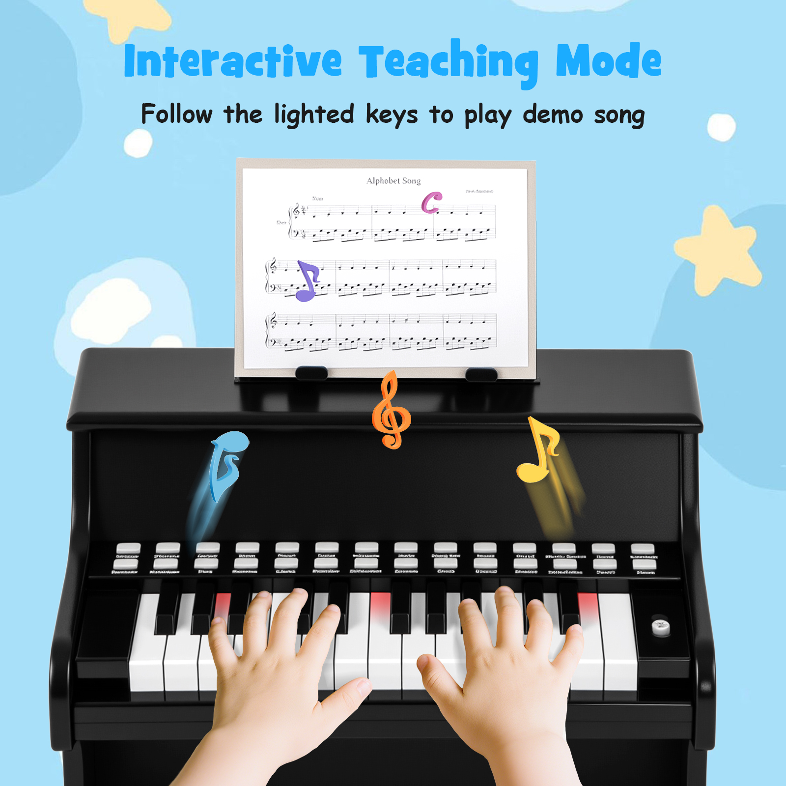 Gymax 25 Keys Digital Piano w/Music Stand Teaching Mode Lighted Keys 6 Instruments Black