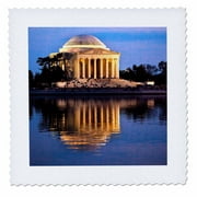 3dRose Jefferson Memorial and Tidal Basin with reflection, Washington DC - Quilt Square, 14 by 14-inch