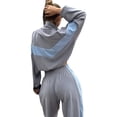 thumbnail image 3 of Conjunto Deportivo de Dos Piezas para Mujer: Sudadera con Cremallera, Pantalones de Chándal Anchos A Rayas en Contraste, Chándal de Viaje. Gris XL, 3 of 7