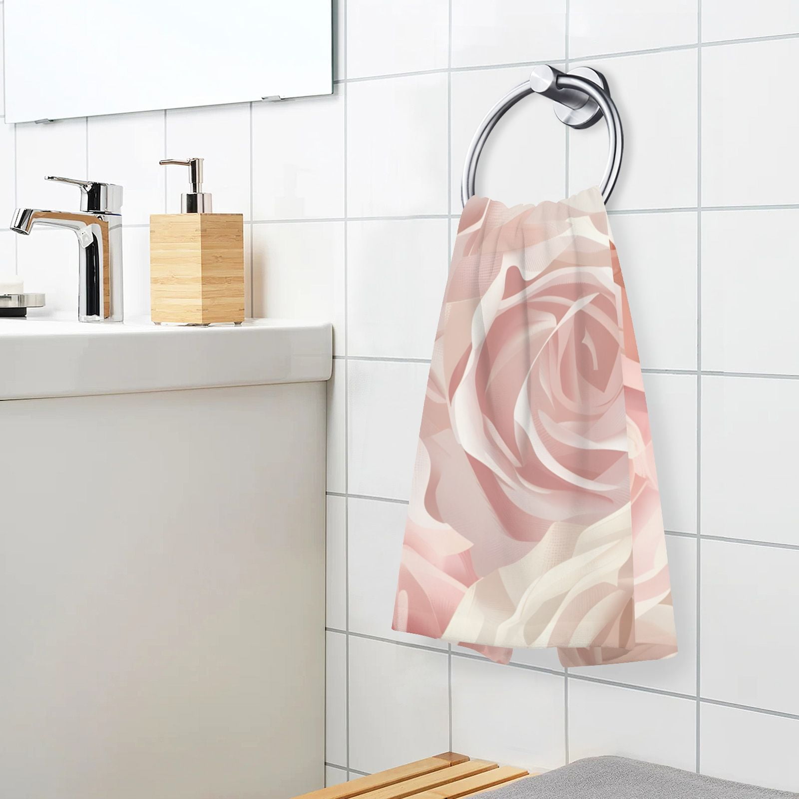 Roses Pink Hand Towel Bath Towels Face Towels Cotton Absorbent for Home Hotel Spa Swimming Yoga Sports Decorative Towel Set of 2