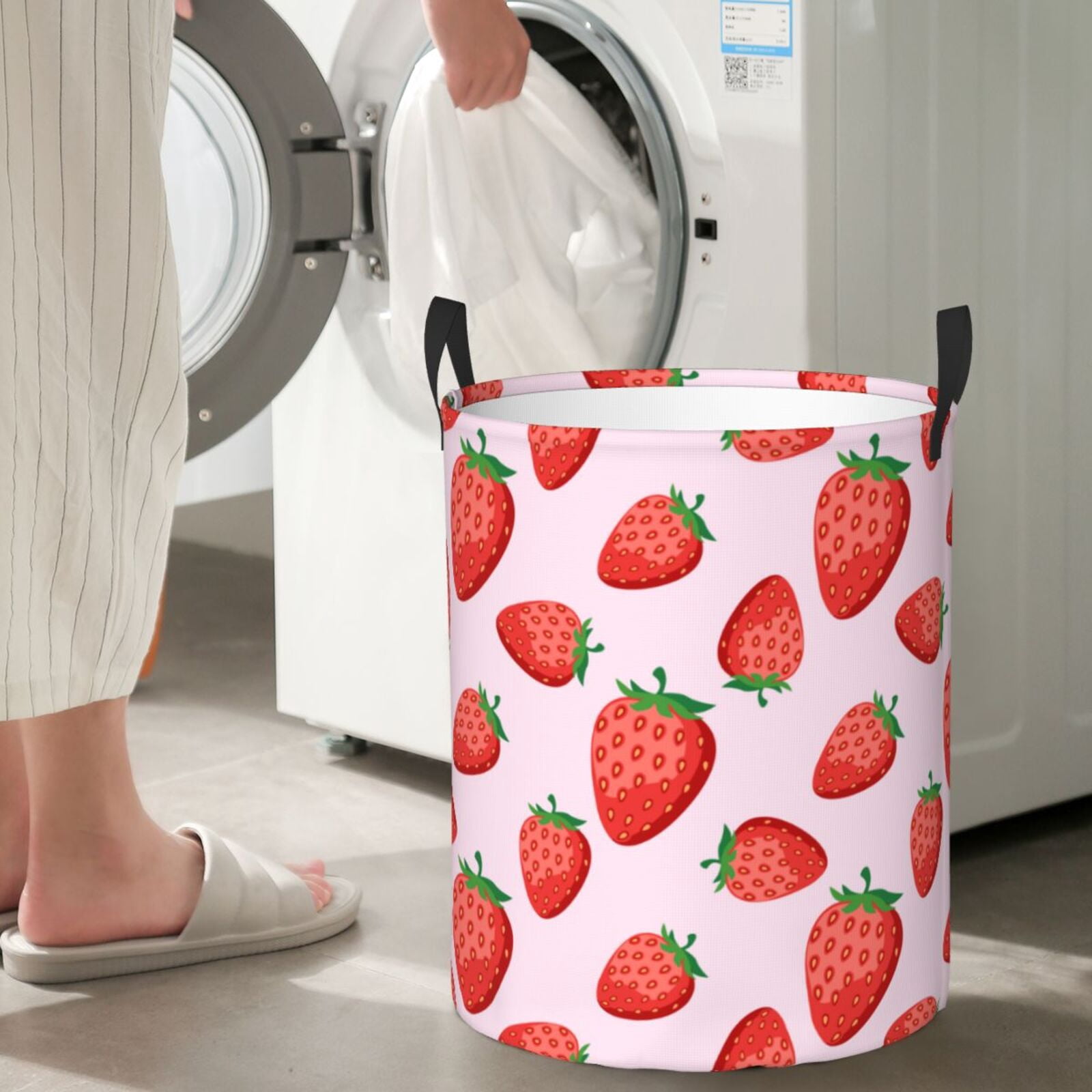 Large Laundry Basket with Handles - strawberry cartoon Kids Baby Dirty Clothes Laundry Hamper for Bedroom Aesthetic
