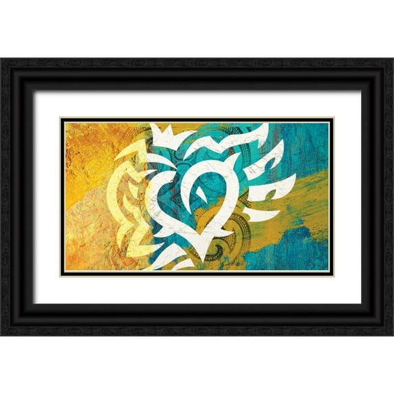 BoMo 32x20 Black Ornate Wood Framed with Double Matting Museum Art Print Titled - Inca Heart
