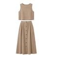 thumbnail image 6 of Miluxas Women's Casual 2 Piece Outfits Sleeveless Crewneck Crop Tank Top and Long Skirt Sets with Pockets Summer Beach Vacation Outfits Khaki, 6 of 8