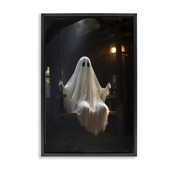 Stupell Industries Eclectic Lone Swinging Ghost Black Floating Frame Canvas Art, 17 x 25, by LSR Design Studio