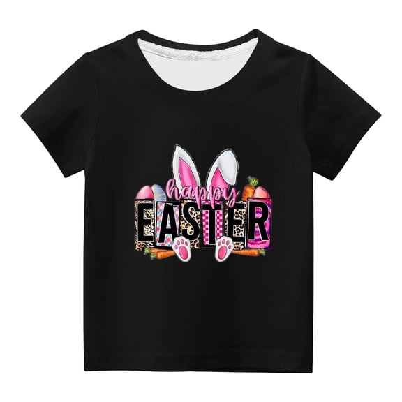 Penkiiy Happy Easter Shirts Toddler Baby Girls Boys Cute Happy Easter Bunny Rabbit Graphic Tees Easter Day Shirt 9 Years Black