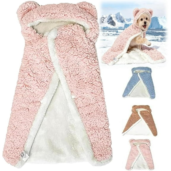 LOUQIBINE Pet Cape Blanket with Hood, Soft Flannel Dog Robe for Small Dogs & Cats, Warm Bear Design Animal Coat for Cold Weather, Machine Washable