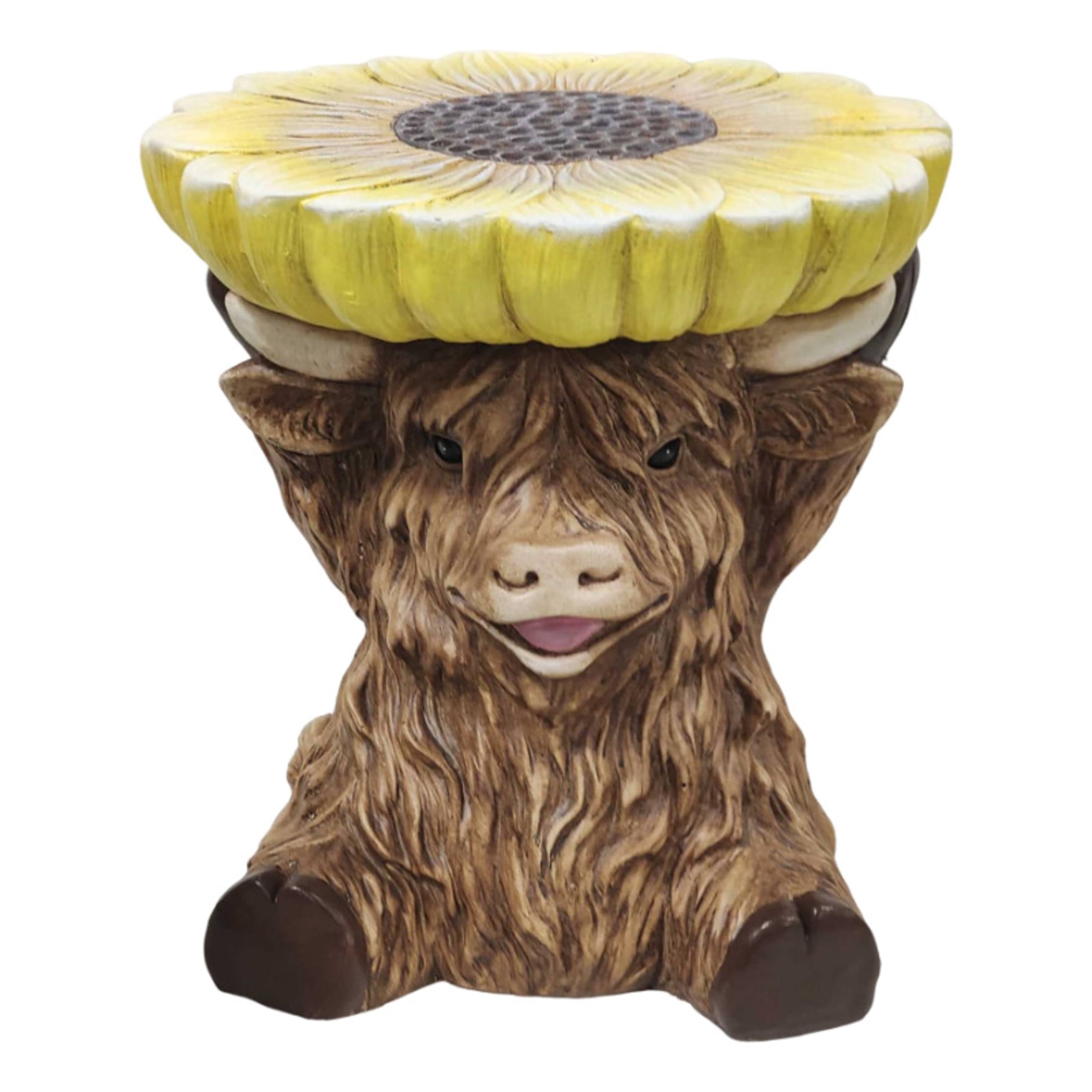 Noble House Highland Cow Stool, Cute Animal Side Table Decor, Outdoor Creative Figurine Seat for Patio, Garden, Brown