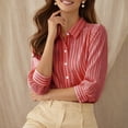 thumbnail image 6 of YTCAMLO Striped Dress Shirts for Women, Casual Loose Fit 3/4 Sleeve Button Down Shirts, Business Office Work Collared Blouses, 6 of 9