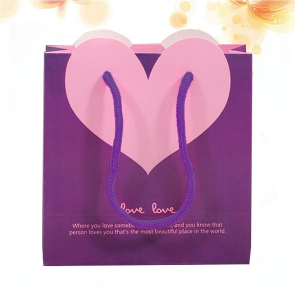 WHAMVOX Sweet Heart Shape Paper Gift Bags with Handles Storage Bag for Shopping Birthday Party 22x17x10cm (Purple/ Handle Color)