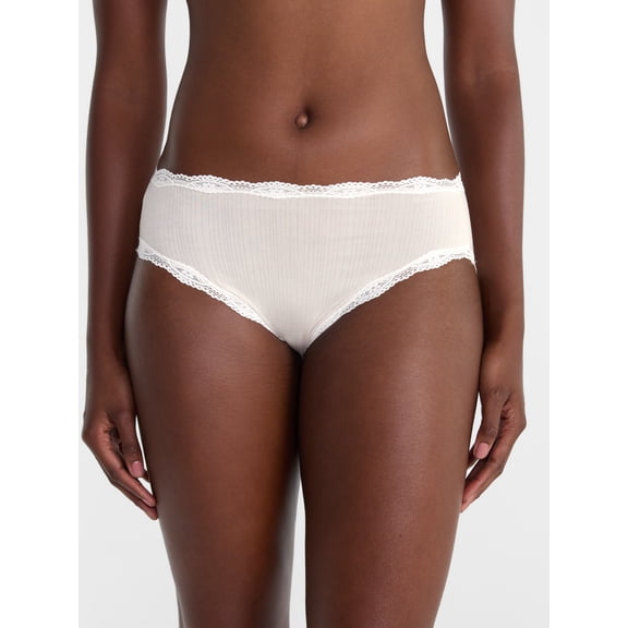 Joyspun Women's Modal High Cut Panties with Lace, 3-Pack, Sizes XS-XXXL